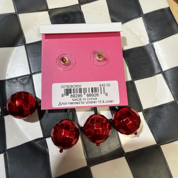 Betsey Johnson Disco Cherry Earrings - Picture 2 of 2